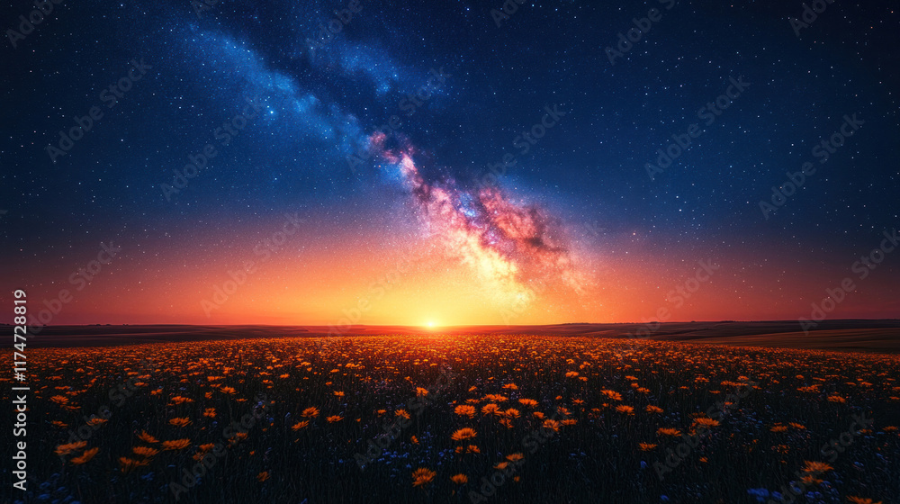 Fototapeta premium A skyscape showing a streak of the Milky Way across a clear, starry night