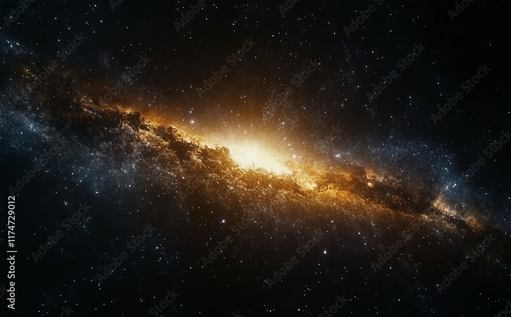 Golden Galactic Core in a Vast Starry Universe – Cosmic Space Concept Golden Galactic Core in a Vast Starry Universe – Cosmic Space Concept