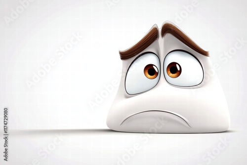 Emotional reaction of sad cartoon character animation studio digital art minimalist background close-up expressive mood photo