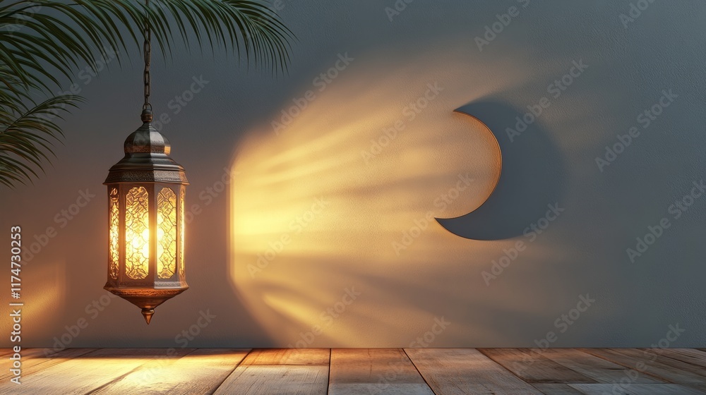 Islamic decoration background with lantern and crescent moon luxury style, ramadan kareem, mawlid, iftar, isra miraj, eid al fitr adha, muharram, copy space text area, 3D illustration Islamic decoration background with lantern and crescent moon luxury style, ramadan kareem, mawlid, iftar, isra miraj, eid al fitr adha, muharram, copy space text area, 3D illustration