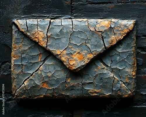 Cracked Stone Carved Email Icon   Representing Enduring Timeless Communication