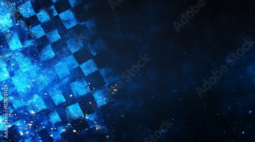 Abstract checkered flag background with digital particles. © Raffaza