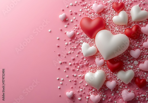 Group of Hearts on a Pink Surface

