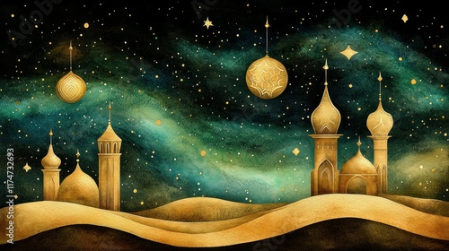 Colorful Abstract Lanterns with Lights Illustrating Peaceful Ramadan Scene