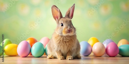 Wallpaper Mural Adorable Easter Bunny with Colorful Eggs - Spring Holiday Stock Photo Torontodigital.ca