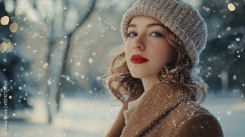 Portrait of an Elegant Woman Wearing a Vintage Coat