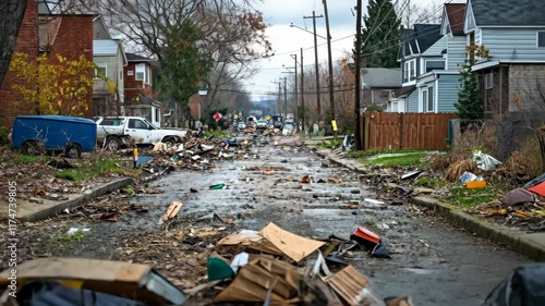 Wallpaper Mural Residential Street Devastation Aftermath of a Severe Storm Debris and Damaged Car Torontodigital.ca