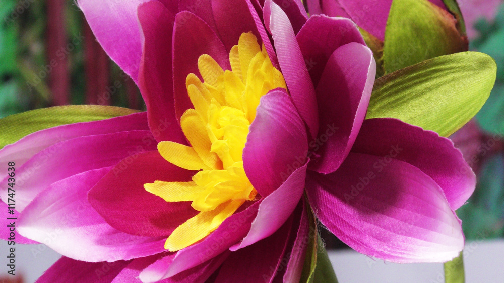 Naklejka premium Closeup of flower with large petals displayed in a street shop