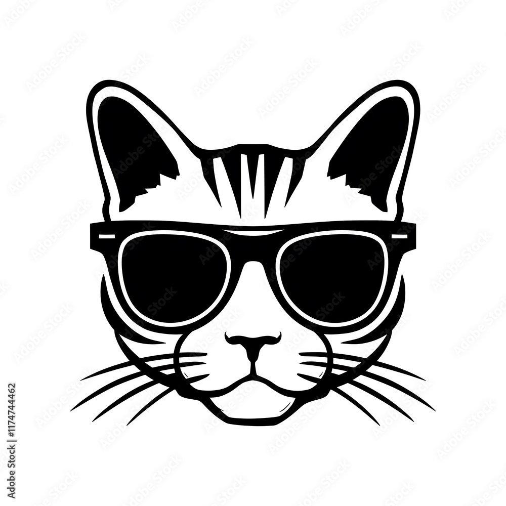 Minimalist Cat Head with Sunglasses Vector Silhouette Illustration Minimalist Cat Head with Sunglasses Vector Silhouette Illustration
