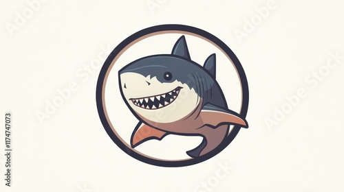 A cartoon shark logo featuring a smiling shark with sharp teeth and a playful expression.