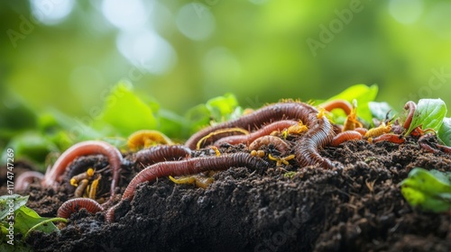 Exploring the vital role of soil organisms in enhancing soil health through interactions among worms, fungi, and microorganisms in a lush environment photo