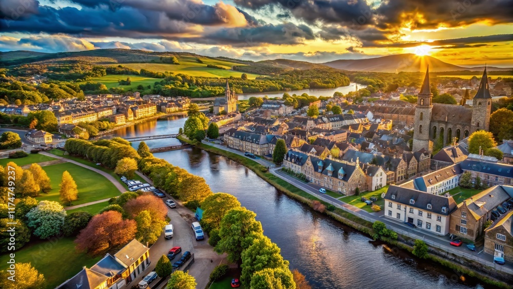Naklejka premium Aerial View of Inverness Village, Scotland - Drone Photography