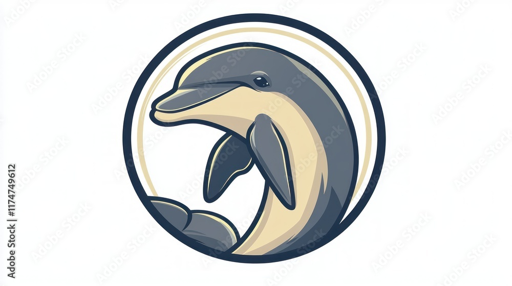A stylized dolphin illustration within a circular design. A stylized dolphin illustration within a circular design.