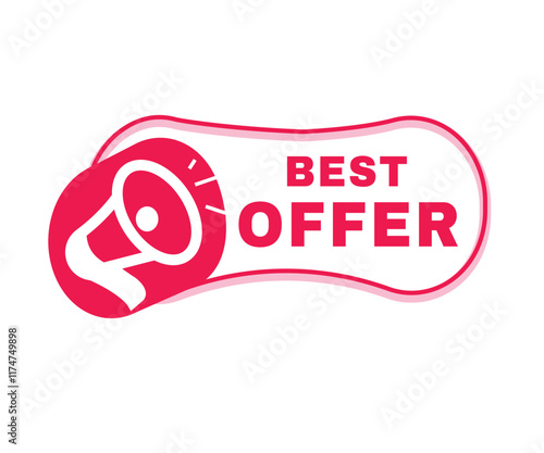 Best offer vector icon megaphone, banner symbol design badge. Red graphic sign.