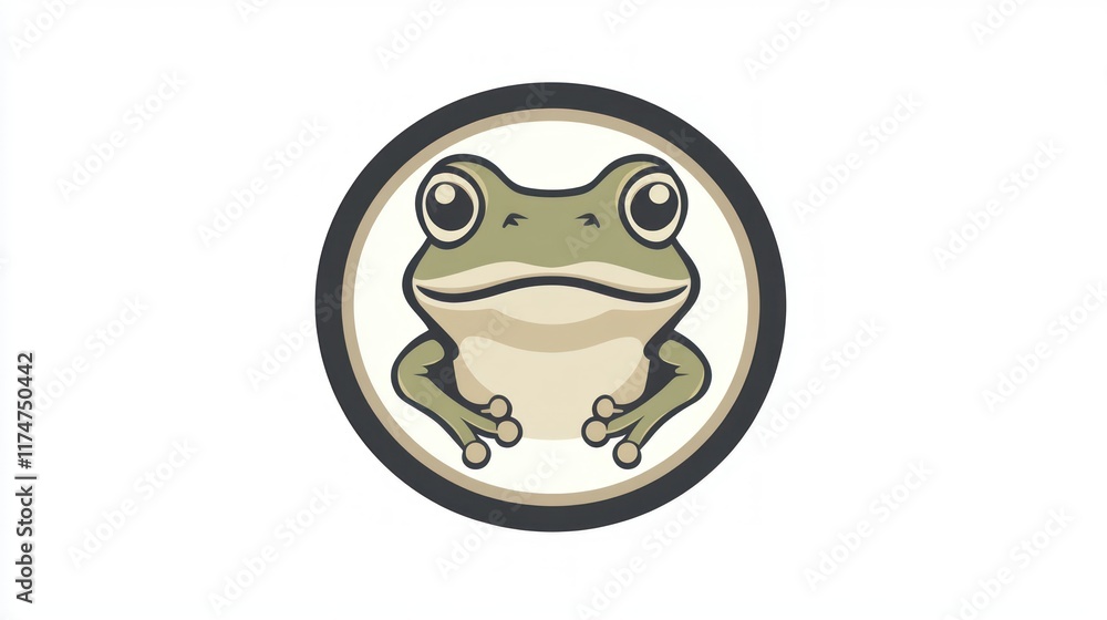 A stylized illustration of a frog within a circular design. A stylized illustration of a frog within a circular design.