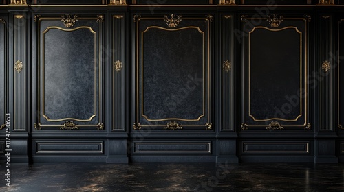 Elegant Black and Gold Interior Wall Paneling