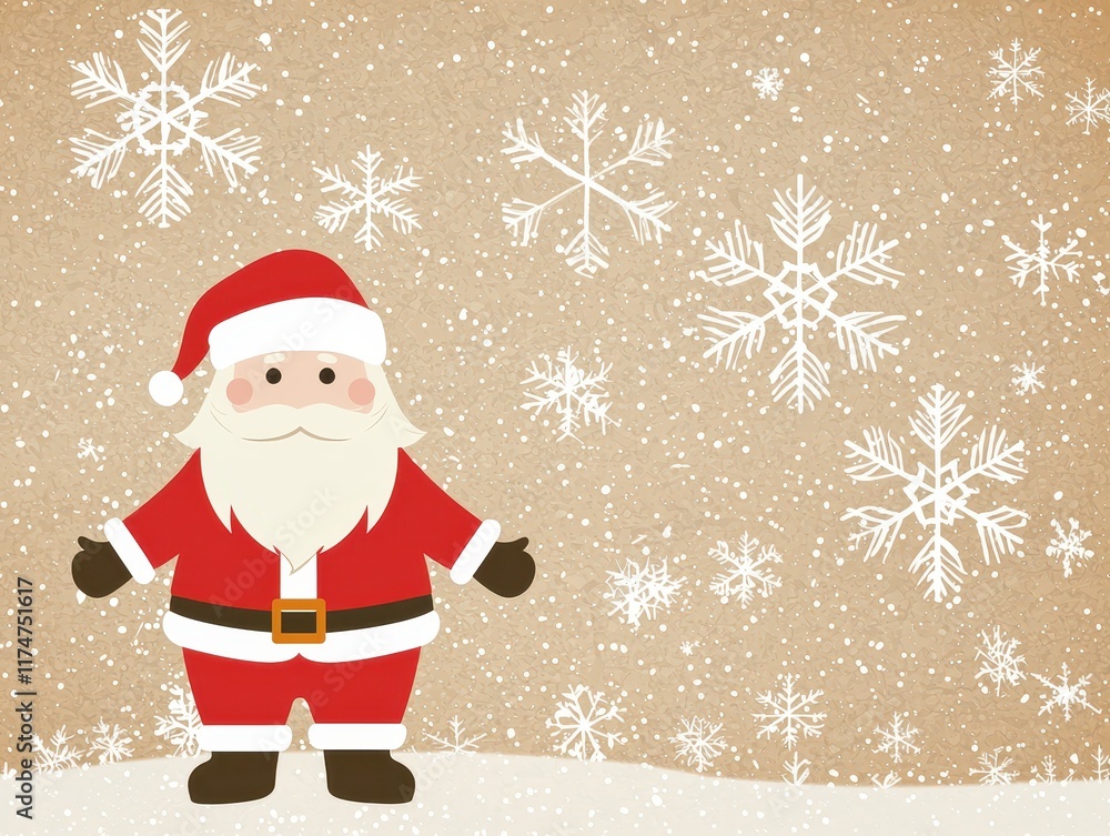 Santa Claus in Red Suit with White Beard and Snowflakes Background Santa Claus in Red Suit with White Beard and Snowflakes Background