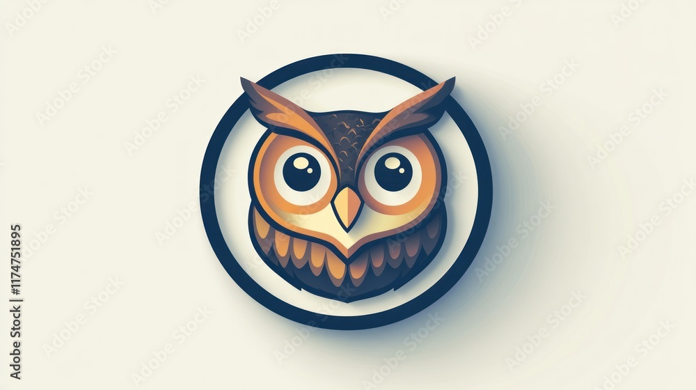Fototapeta premium A stylized owl illustration featuring large eyes and a circular outline.