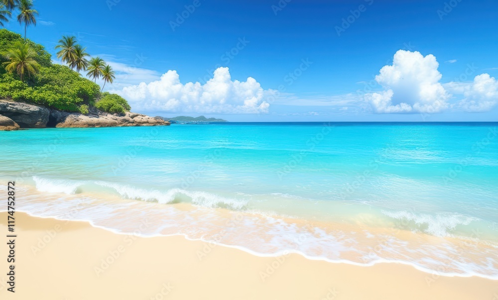 Scenic tropical beach with azure waters Scenic tropical beach with azure waters