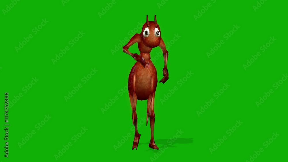 Ant Walking With Angry View From Front Side On Green Screen - 3D Rendering Animation Ant Walking With Angry View From Front Side On Green Screen - 3D Rendering Animation