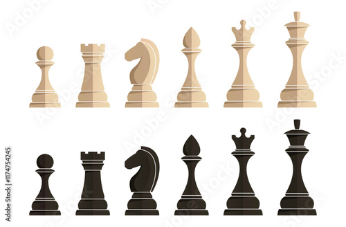 Stylized flat chess pieces