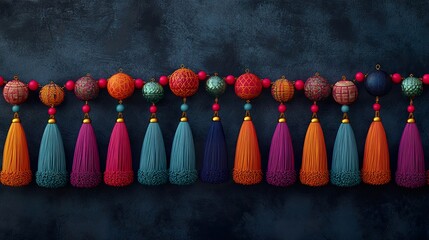 A beautiful border design incorporating colorful tassels and beads, adding a festive touch to any decoration
