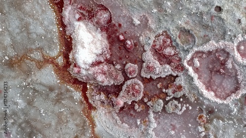 Abstract Geological Texture with Red and White Patterns on Gray Surface photo