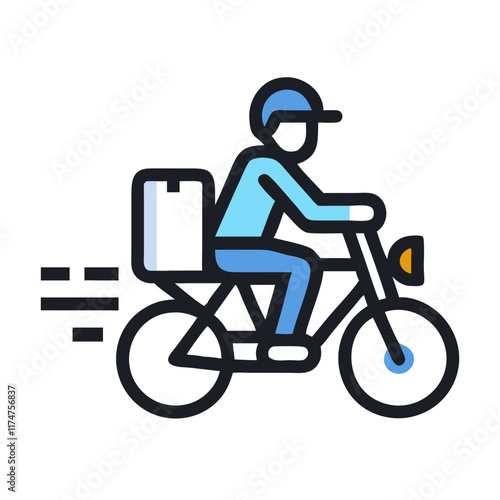 Colorful Icon of a Delivery Person Riding a Bicycle