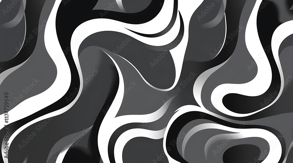 Obraz premium Abstract Black and White Swirls: A mesmerizing abstract pattern of swirling black and white lines creates a dynamic and captivating visual. The smooth.