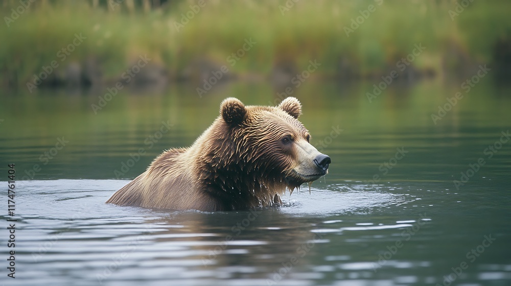 Majestic Brown Bear in Alaskan Waters: A Moment of Serenity Majestic Brown Bear in Alaskan Waters: A Moment of Serenity