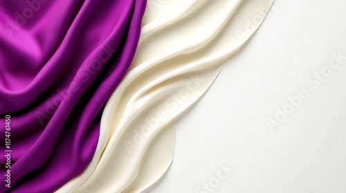 Draped Fabric in Purple and Cream: Luxurious folds of rich purple and creamy off-white fabric create a dramatic, elegant composition. photo