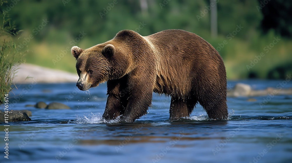 Fototapeta premium Majestic Brown Bear in a River
