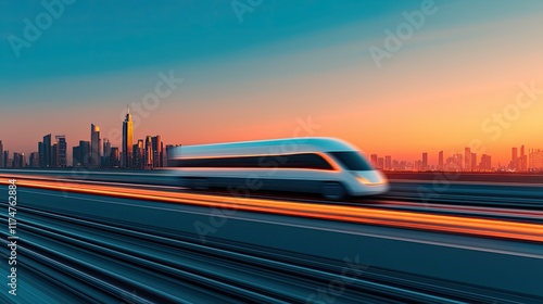 Wallpaper Mural High-speed train racing through a city skyline at sunset. Torontodigital.ca