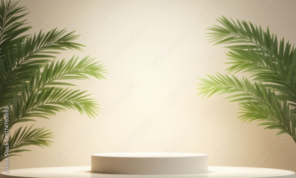Minimalist display with palm leaves Minimalist display with palm leaves
