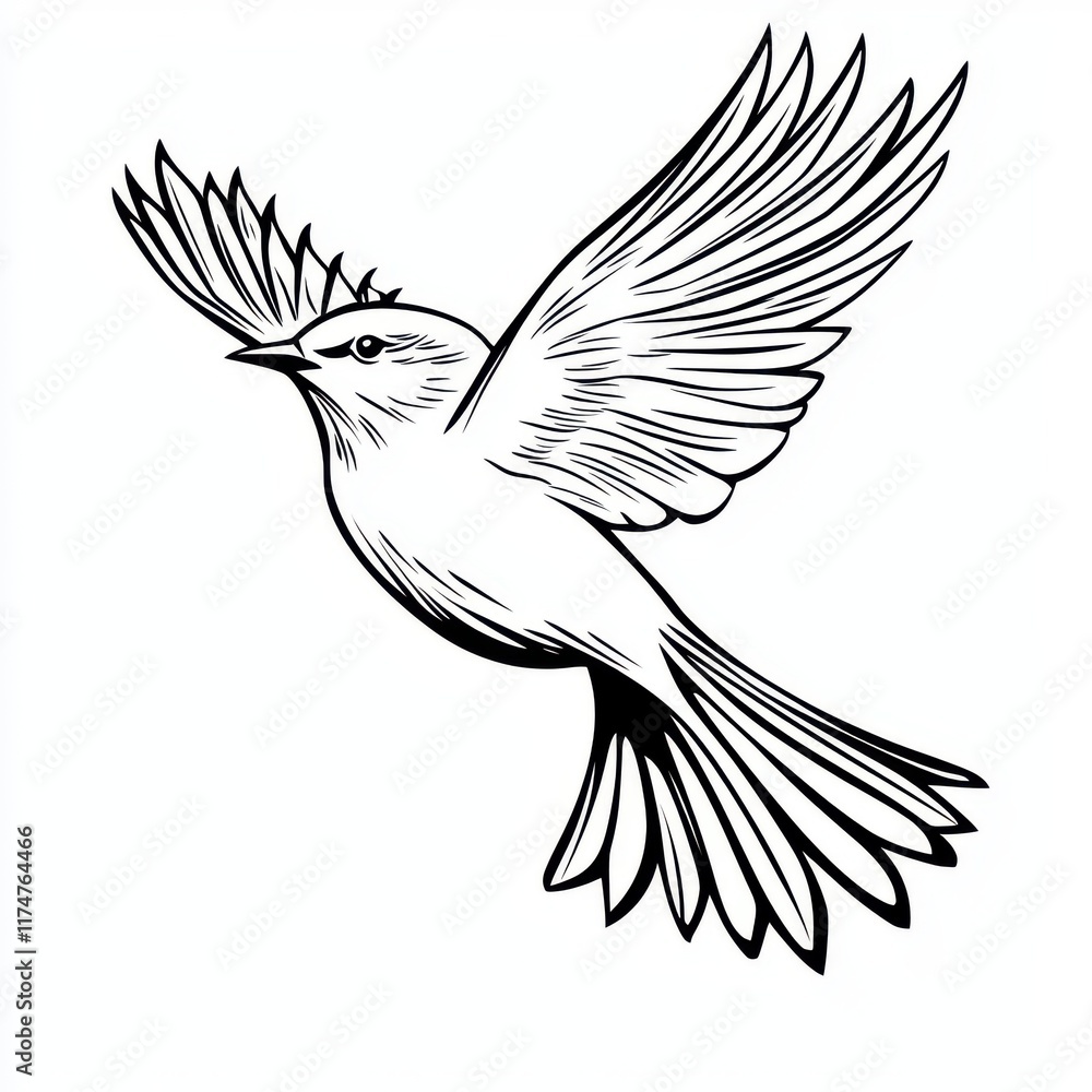 Obraz premium Simple Line Drawing of a Bird in Flight Against a White Background