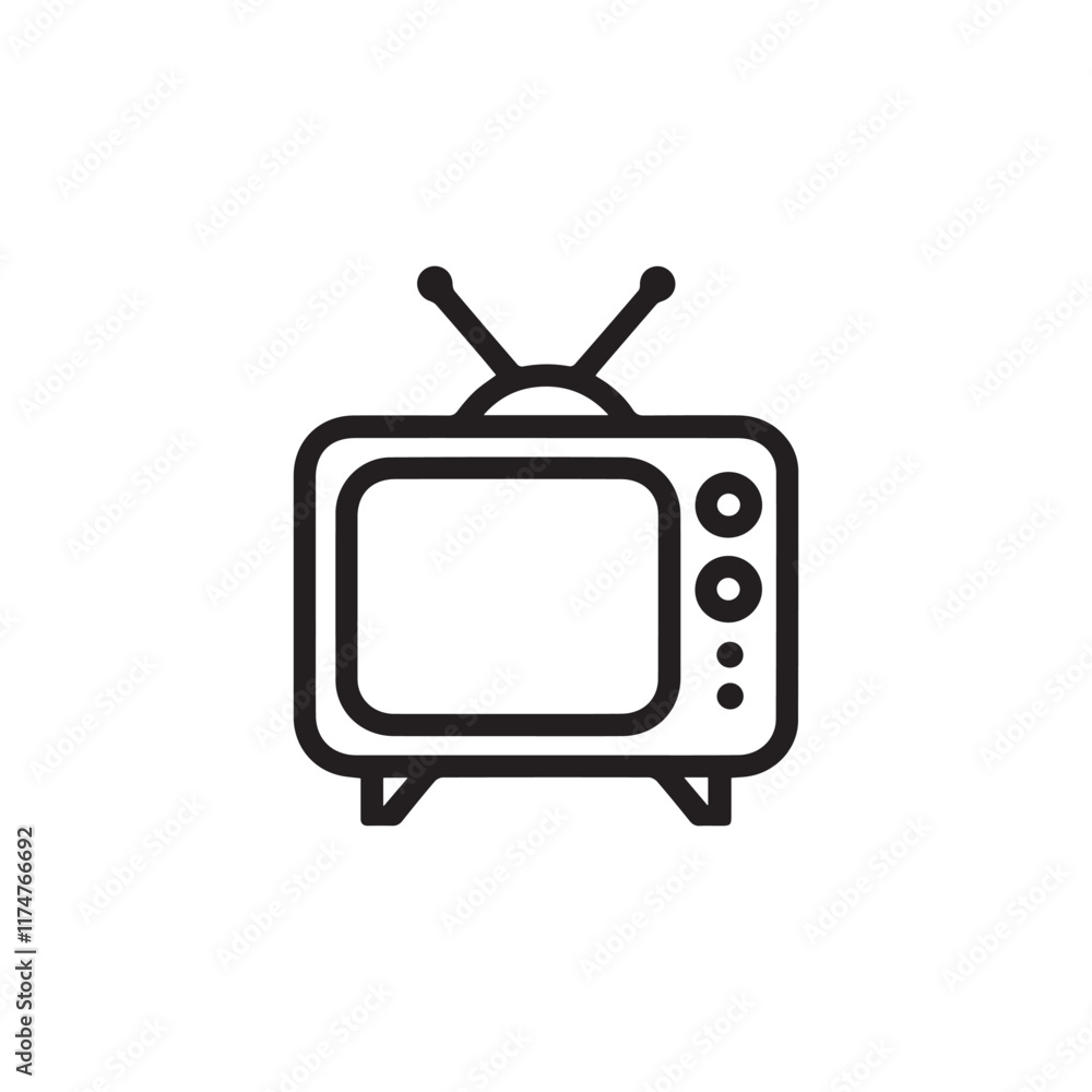 Minimalist Retro Television Icon with Antenna and Buttons Minimalist Retro Television Icon with Antenna and Buttons