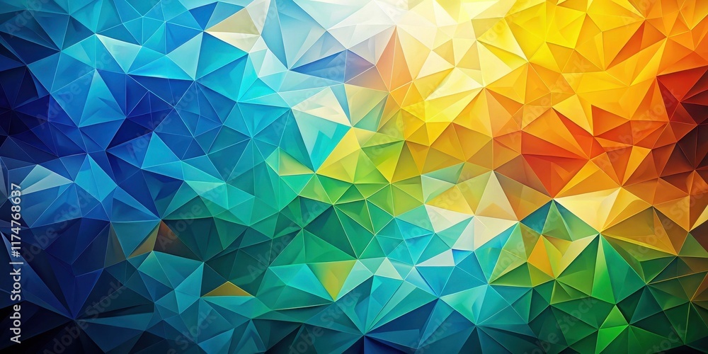 Abstract Colorful Triangular Mosaic Design Featuring Vibrant Hues of Blue, Green, and Yellow, Ideal for Backgrounds or Decorative Purposes Abstract Colorful Triangular Mosaic Design Featuring Vibrant Hues of Blue, Green, and Yellow, Ideal for Backgrounds or Decorative Purposes