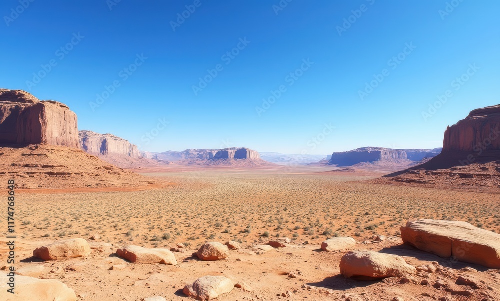Vast desert landscape under a clear sky Vast desert landscape under a clear sky