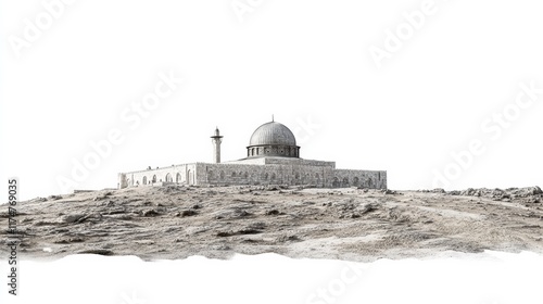 The Dome of the rock, Al-Aqsa Mosque, Jerusalem , Palestine.isolated on white  photo