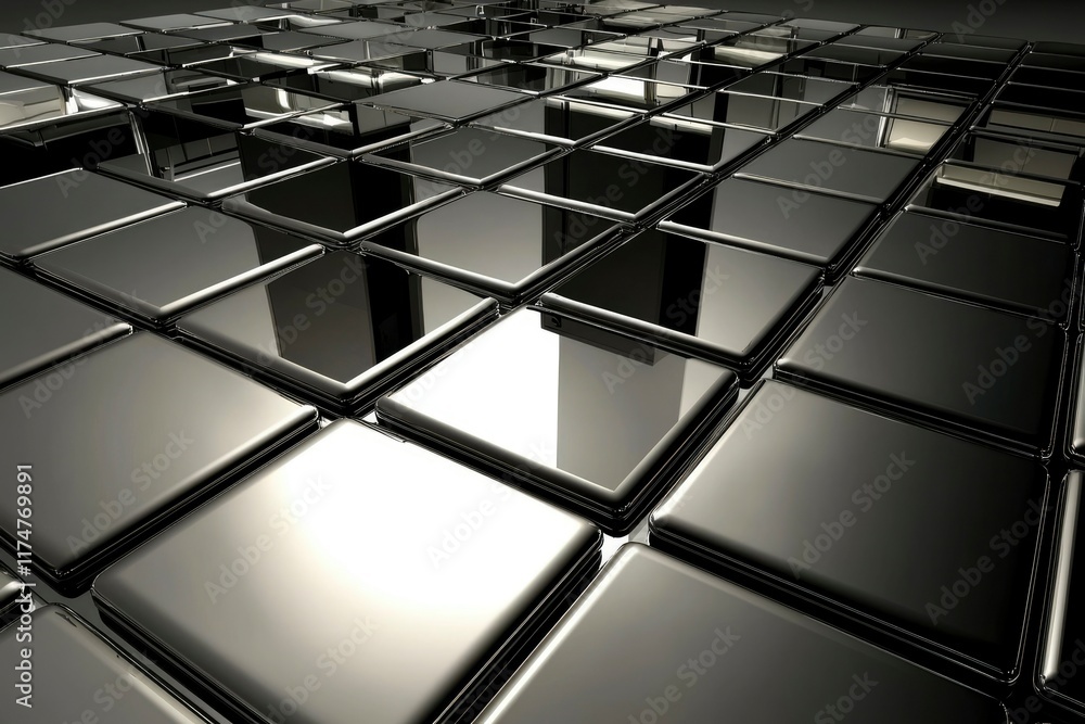 Reflective Black Cubes Form Abstract Geometric Pattern Reflective Black Cubes Form Abstract Geometric Pattern
