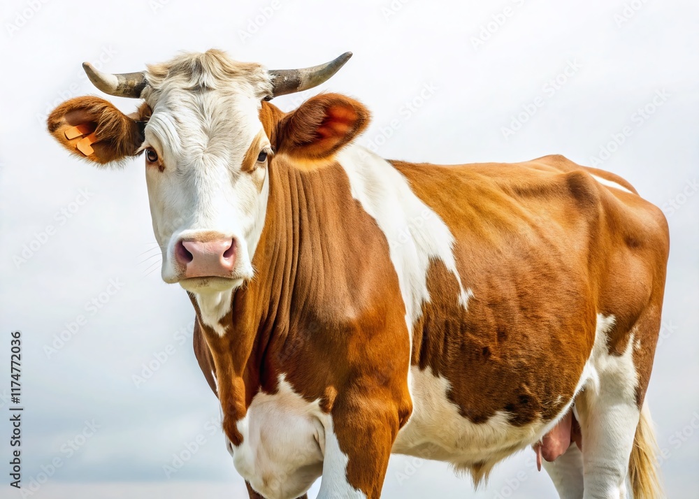 Brown and White Cow Isolated on White Background – Perfect for Farm, Dairy, and Agriculture Branding Brown and White Cow Isolated on White Background – Perfect for Farm, Dairy, and Agriculture Branding