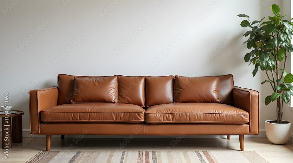 Brown Leather Sofa in Minimalist Interior Brown Leather Sofa in Minimalist Interior