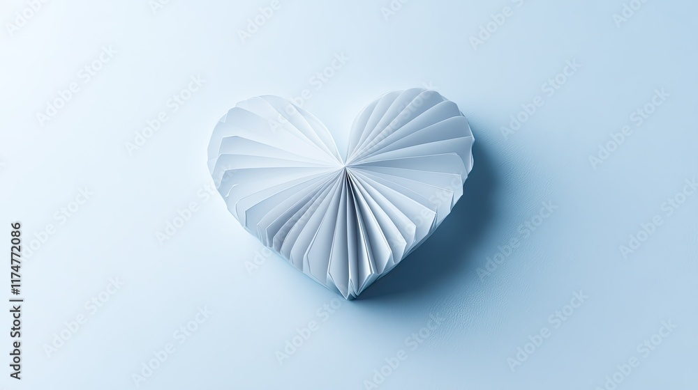 Obraz premium A layered heart-shaped paper fold radiating sun-like patterns and soft shadows on a minimalist background. Creative design inspiration.