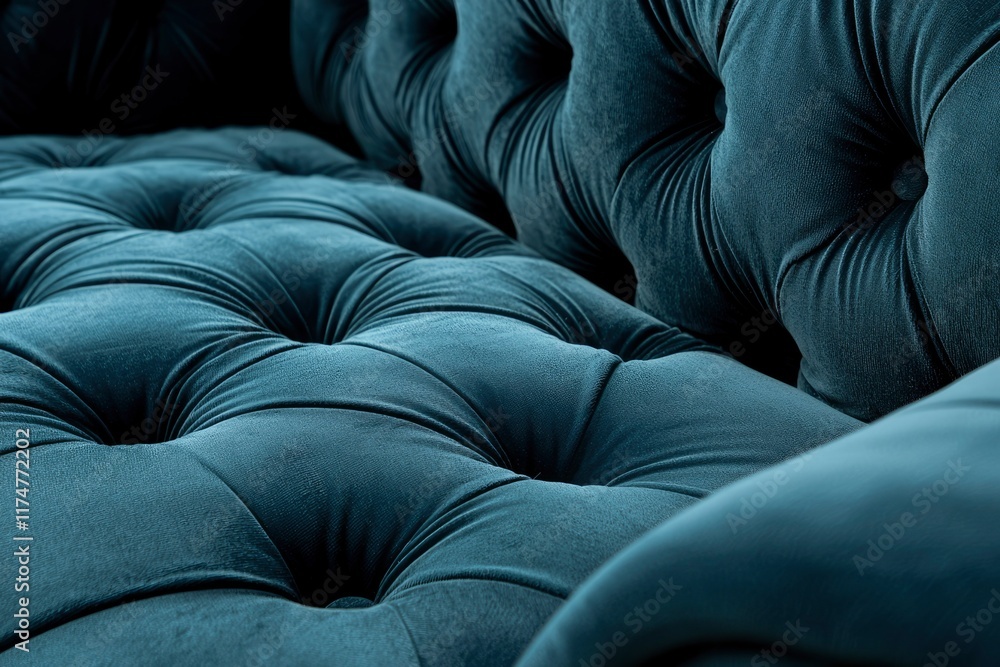 Obraz premium Teal Velvet Sofa Upholstery Button Detail