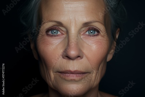 Portrait of a confident senior woman with wrinkles and aging skin, representing concepts of aging, beauty, and self acceptance photo