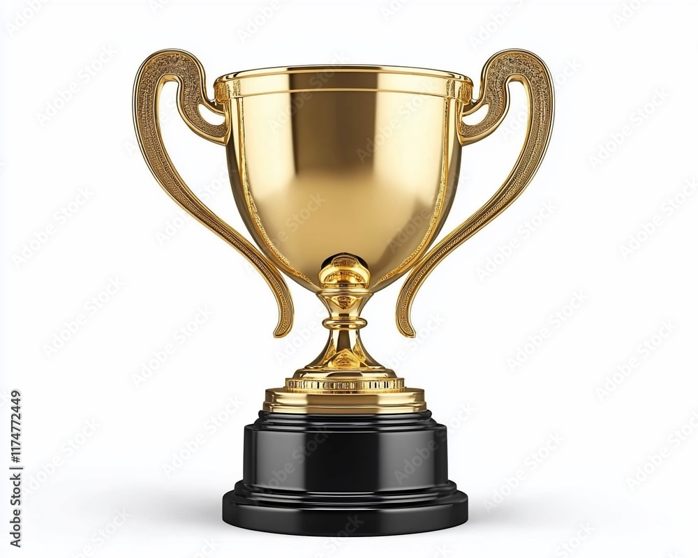 Golden trophy with two handles on a black base. Golden trophy with two handles on a black base.