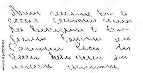 Handwritten scribble letter. Freehand text note. Unreadable doodle write by pen isolated on white background. Illegible cursive script message. Vector hand drawn illustration.
