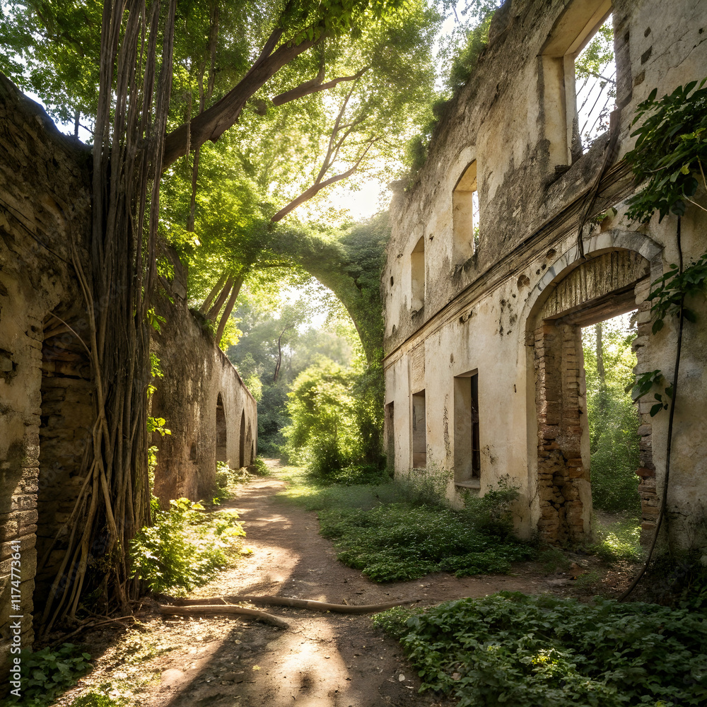 sunlit ruins of a reclaimed structure nature sunlit ruins of a reclaimed structure nature