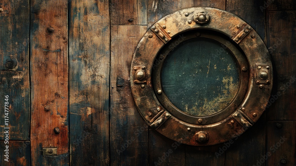 Fototapeta premium Rustic Wooden Wall with an Old Porthole