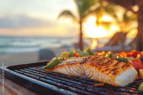 Beachfront culinary delight grilled grouper close-up